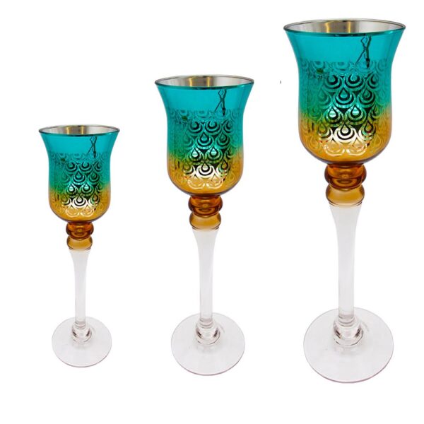 TRIO TAÇA PAVÃO DE VIDRO