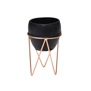 CACHEPOT PRETO C/ PE ROSE